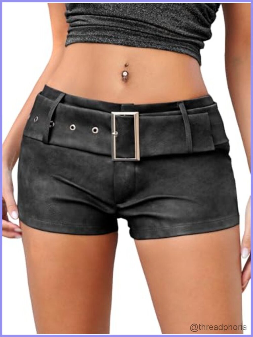 Faux Leather Low Rise Mini Shorts Wide Belt Fitted Club Outfit